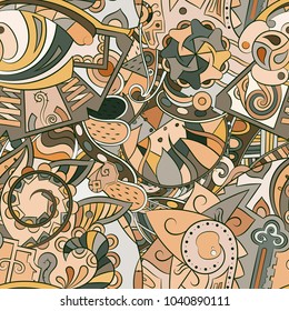 Tracery seamless pattern. Mehndi design. Ethnic colorful doodle texture. Curved doodling background. Vector