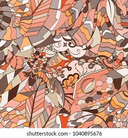 Tracery seamless pattern. Mehndi design. Ethnic colorful doodle texture. Curved doodling background. Vector