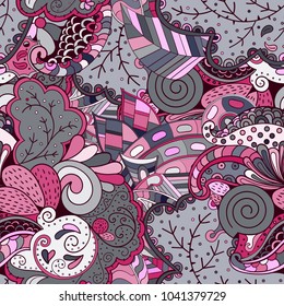Tracery seamless pattern. Mehndi design. Ethnic colorful doodle texture. Curved doodling background. Vector