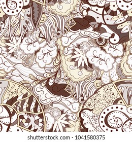 Tracery seamless pattern. Mehndi design. Ethnic colorful doodle texture. Curved doodling background. Vector