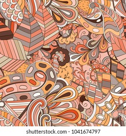 Tracery seamless pattern. Mehndi design. Ethnic colorful doodle texture. Curved doodling background. Vector