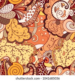 Tracery seamless pattern. Mehndi design. Ethnic colorful doodle texture. Curved doodling background. Vector