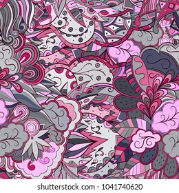 Tracery seamless pattern. Mehndi design. Ethnic colorful doodle texture. Curved doodling background. Vector