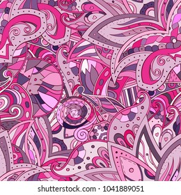 Tracery seamless pattern. Mehndi design. Ethnic colorful doodle texture. Curved doodling background. Vector