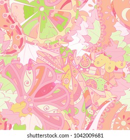 Tracery seamless pattern. Mehndi design. Ethnic colorful doodle texture. Curved doodling background. Vector