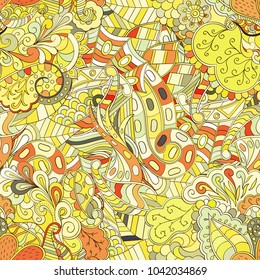 Tracery seamless pattern. Mehndi design. Ethnic colorful doodle texture. Curved doodling background. Vector