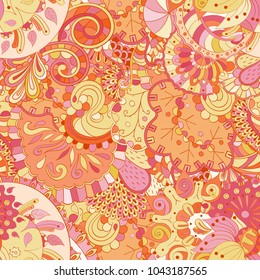 Tracery seamless pattern. Mehndi design. Ethnic colorful doodle texture. Curved doodling background. Vector