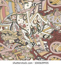 Tracery seamless pattern. Mehndi design. Ethnic colorful doodle texture. Curved doodling background. Vector