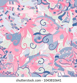Tracery seamless pattern. Mehndi design. Ethnic colorful doodle texture. Curved doodling background. Vector