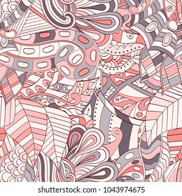 Tracery seamless pattern. Mehndi design. Ethnic colorful doodle texture. Curved doodling background. Vector