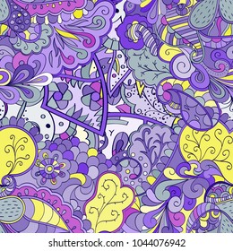 Tracery seamless pattern. Mehndi design. Ethnic colorful doodle texture. Curved doodling background. Vector