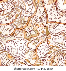 Tracery seamless pattern. Mehndi design. Ethnic colorful doodle texture. Curved doodling background. Vector