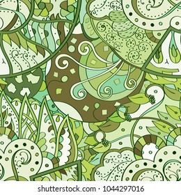 Tracery seamless pattern. Mehndi design. Ethnic colorful doodle texture. Curved doodling background. Vector