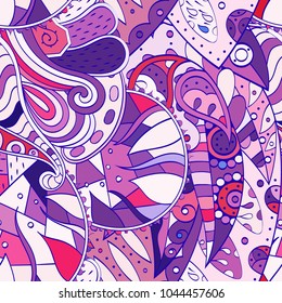 Tracery seamless pattern. Mehndi design. Ethnic colorful doodle texture. Curved doodling background. Vector