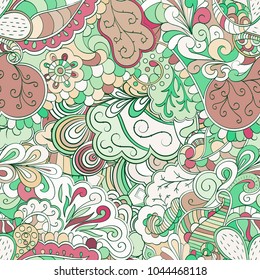 Tracery seamless pattern. Mehndi design. Ethnic colorful doodle texture. Curved doodling background. Vector