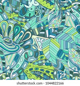 Tracery seamless pattern. Mehndi design. Ethnic colorful doodle texture. Curved doodling background. Vector
