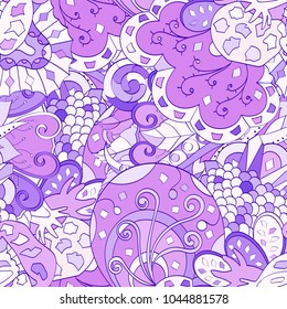 Tracery seamless pattern. Mehndi design. Ethnic colorful doodle texture. Curved doodling background. Vector