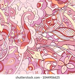 Tracery seamless pattern. Mehndi design. Ethnic colorful doodle texture. Curved doodling background. Vector