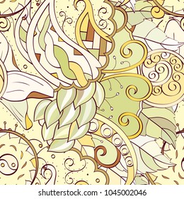 Tracery seamless pattern. Mehndi design. Ethnic colorful doodle texture. Curved doodling background. Vector