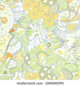 Tracery seamless pattern. Mehndi design. Ethnic colorful doodle texture. Curved doodling background. Vector