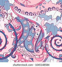 Tracery seamless pattern. Mehndi design. Ethnic colorful doodle texture. Curved doodling background. Vector