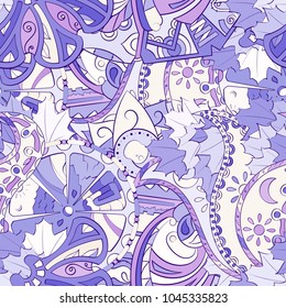 Tracery seamless pattern. Mehndi design. Ethnic colorful doodle texture. Curved doodling background. Vector