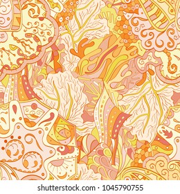 Tracery seamless pattern. Mehndi design. Ethnic colorful doodle texture. Curved doodling background. Vector