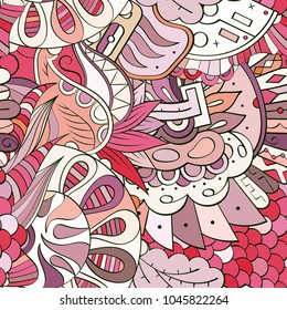 Tracery seamless pattern. Mehndi design. Ethnic colorful doodle texture. Curved doodling background. Vector