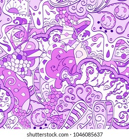 Tracery seamless pattern. Mehndi design. Ethnic colorful doodle texture. Curved doodling background. Vector