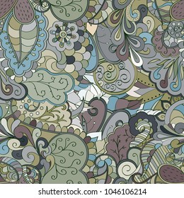 Tracery seamless pattern. Mehndi design. Ethnic colorful doodle texture. Curved doodling background. Vector