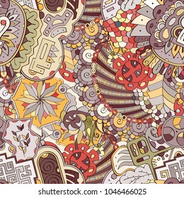 Tracery seamless pattern. Mehndi design. Ethnic colorful doodle texture. Curved doodling background. Vector