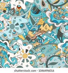 Tracery seamless pattern. Mehndi design. Ethnic colorful doodle texture. Curved doodling background. Vector