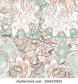 Tracery seamless pattern. Mehndi design. Ethnic colorful doodle texture. Curved doodling background. Vector