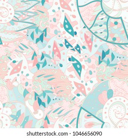 Tracery seamless pattern. Mehndi design. Ethnic colorful doodle texture. Curved doodling background. Vector