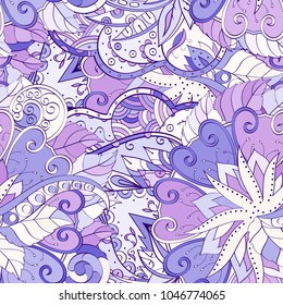 Tracery seamless pattern. Mehndi design. Ethnic colorful doodle texture. Curved doodling background. Vector