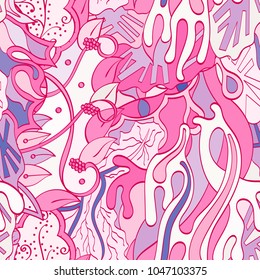 Tracery seamless pattern. Mehndi design. Ethnic colorful doodle texture. Curved doodling background. Vector
