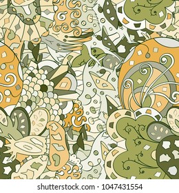 Tracery seamless pattern. Mehndi design. Ethnic colorful doodle texture. Curved doodling background. Vector