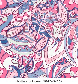 Tracery seamless pattern. Mehndi design. Ethnic colorful doodle texture. Curved doodling background. Vector