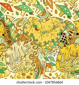 Tracery seamless pattern. Mehndi design. Ethnic colorful doodle texture. Curved doodling background. Vector