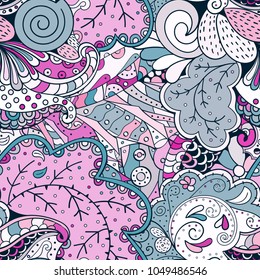 Tracery seamless pattern. Mehndi design. Ethnic colorful doodle texture. Curved doodling background. Vector