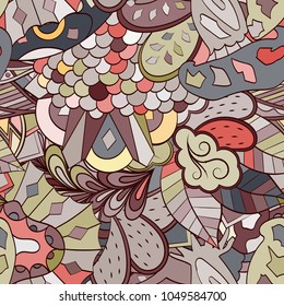 Tracery seamless pattern. Mehndi design. Ethnic colorful doodle texture. Curved doodling background. Vector
