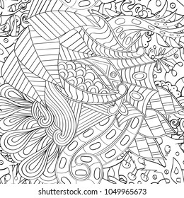 Tracery seamless pattern. Mehndi design. Ethnic monochrome binary doodle texture. Curved doodling black and white background. Vector