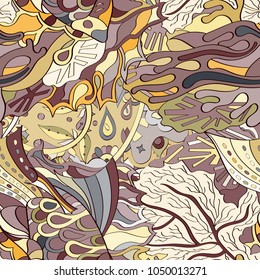 Tracery seamless pattern. Mehndi design. Ethnic colorful doodle texture. Curved doodling background. Vector