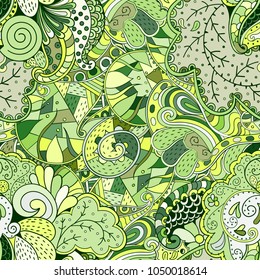 Tracery seamless pattern. Mehndi design. Ethnic colorful doodle texture. Curved doodling background. Vector