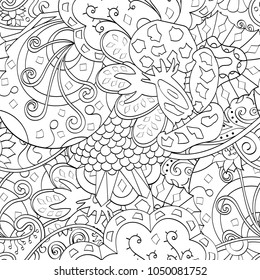 Tracery seamless pattern. Mehndi design. Ethnic monochrome binary doodle texture. Curved doodling black and white background. Vector