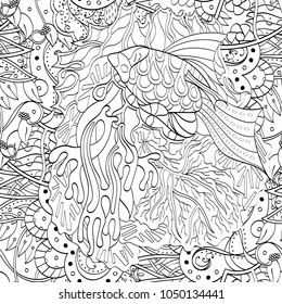 Tracery seamless pattern. Mehndi design. Ethnic monochrome binary doodle texture. Curved doodling black and white background. Vector