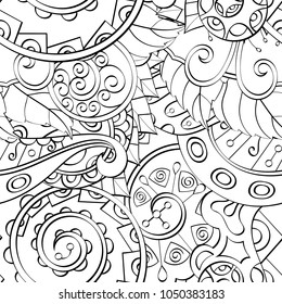 Tracery seamless pattern. Mehndi design. Ethnic monochrome binary doodle texture. Curved doodling black and white background. Vector