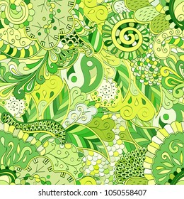 Tracery seamless pattern. Mehndi design. Ethnic colorful doodle texture. Curved doodling background. Vector