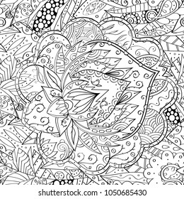 Tracery seamless pattern. Mehndi design. Ethnic monochrome binary doodle texture. Curved doodling black and white background. Vector