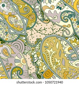 Tracery seamless pattern. Mehndi design. Ethnic colorful doodle texture. Curved doodling background. Vector